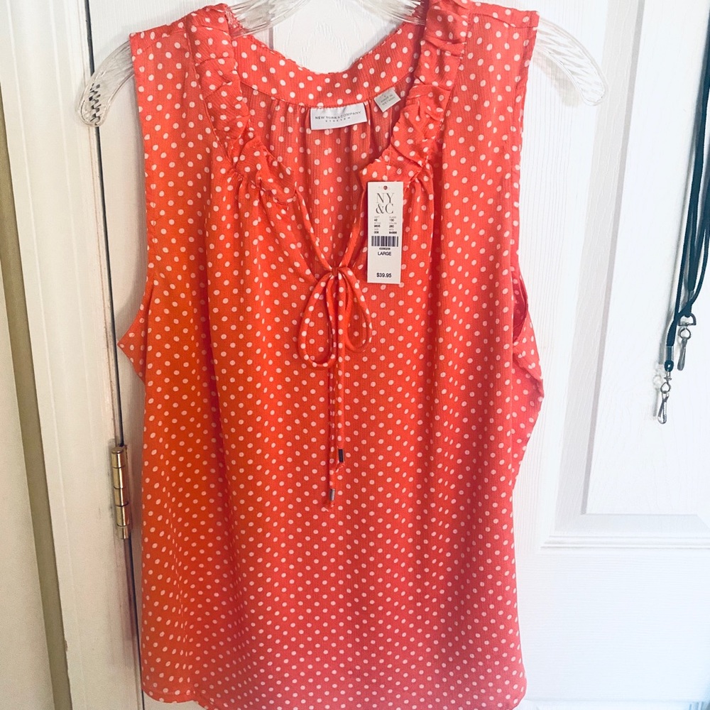Pink / White Polka Dot Sleeveless Blouse - NEW!